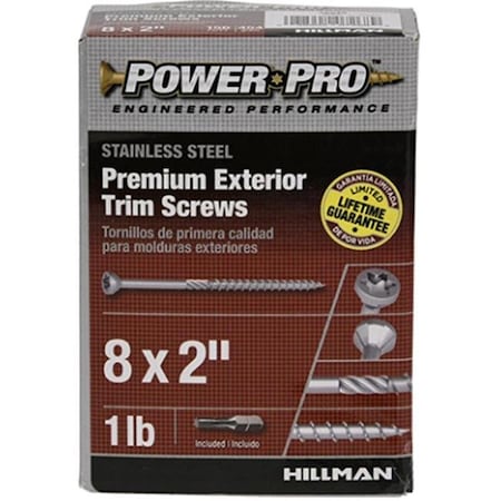 Hillman Wood Screw, #8, 2-1/2 in, Plain 18-8 Stainless Steel Trim Head Torx Drive 48645